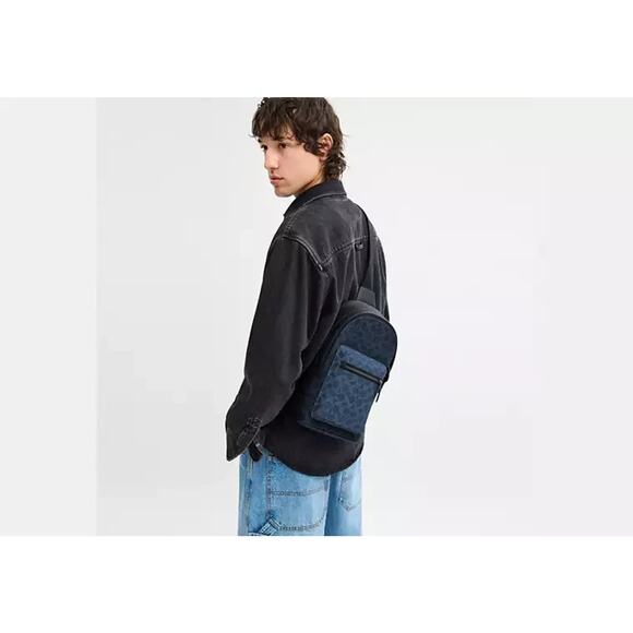 COACH Men's West Pack In Blocked Signature Canvas CBI92, Denim/Light Denim - Picture 5 of 9